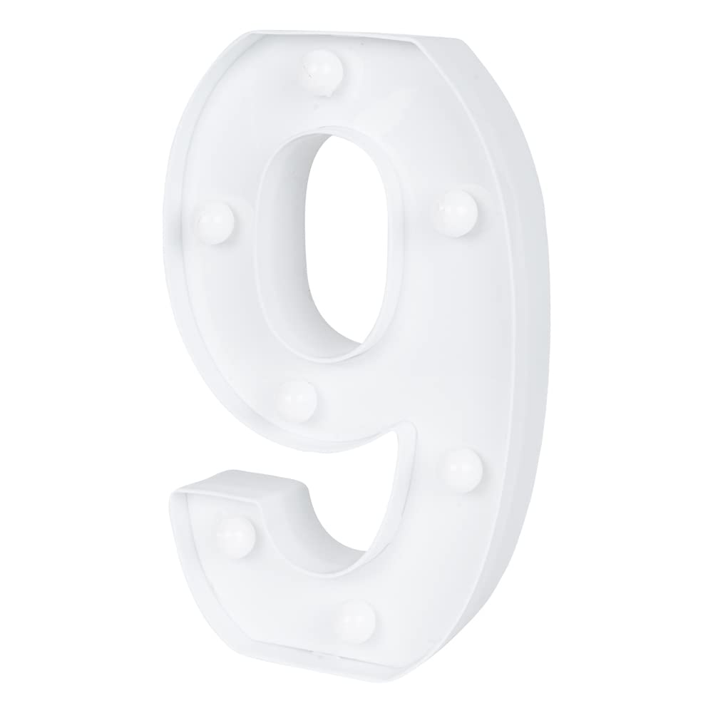 Restaurantware-Illumify 7.1 x 1.2 x 8.7 Inch Light Up Number, 1 Durable Marquee LED Light - Number 9, Touchproof, White Plastic Party Digit Sign Accent, Keyhole Slot, For Weddings, Or Special Events