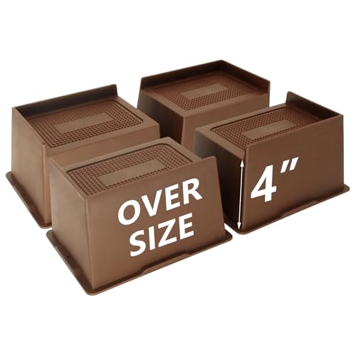 HANIHUA Bed Risers 4 inch Heavy Duty Dark Brown, 4 Pack Furniture Risers
