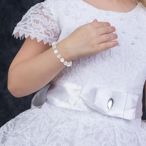 First Communion Bracelet, Pearl and Rhinestone Charm Bracelet with Heart Rosary Pendant 1st Holy Communion Bracelet Handmade for Christian Catholic Baptism Gifts Jewelry (Silver)4