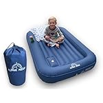 Toddler's Travel Bed – Portable Nylon Toddlers Bed with 4-Sided Bumpers – Inflatable Toddler Travel Bed for Camping, Sleepovers – Kids Air Mattress with Built-in Foot Pump