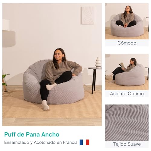 Miniatura 4 de Bananair - Puff Salón De Pana Ancho - Suave Y Confortable - Puff Pera Con Relleno De Espuma Incluido, Óptimo Apoyo Para La Espalda - Bean Bag, Sofa Puff Gigante Muy Cómodo 100 Cm, Gris Claro