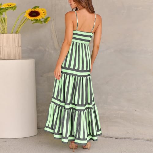 Image of Yuemengxuan Boho Maxi Dresses for Women Spaghetti Strap Flowy Smocked Long Dress Casual Summer Vacation Beach Maxi Dress