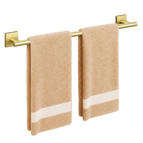 USHOWER Brushed Gold Towel Bar 24 Inch Towel Racks for Bathroom Wall Mounted 304 Stainless Steel Towel Holder with Square Base Modern Home Decor (Total Length 26 Inch)