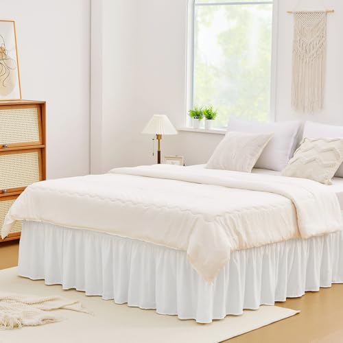 Faldón de cama blanco tamaño matrimonial elástico de 16 pulgadas de caída para somier de lujo 2