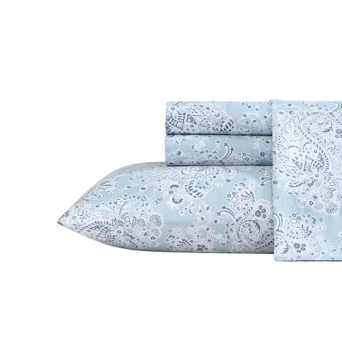 Wrangler - Twin Size Sheet Set, Ultra-Soft & Wrinkle-Resistant Bedding for Year Round Comfort, Deep Pockets, Bed Sheets with Matching Fitted Sheet & Pillowcase (Prairieland Paisley Blue) by Wrangler - Used condition - US$23.75