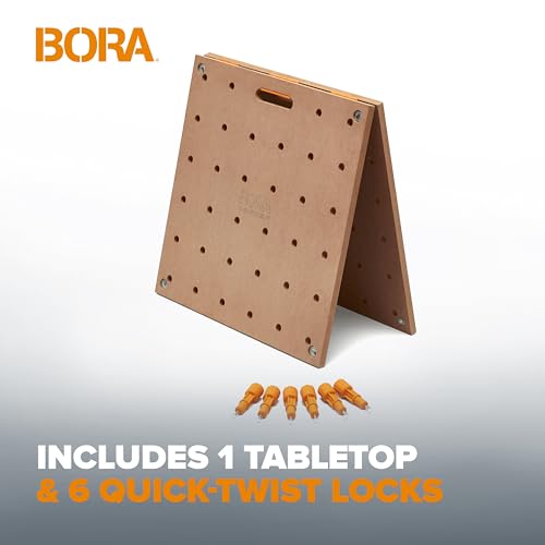 Image of BORA Centipede Workbench Table Top For Bora Centipede Work Stand Saw Horses - 24 inch x 48 inch - Includes Wood Top with 20mm Dog Holes + 6 Quick-Twist Lock Handles for Portable Work Bench, CK22TM Brown