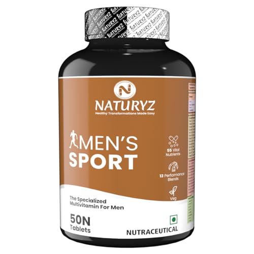 NATURYZ MEN’S SPORT Specialized Daily Multivitamin for Men with Highest 55 Nutrients (Vitamins, Minerals, Aminos, Enzymes, Antioxidants, Herbal Extracts ) and 13 Performance Blends for Muscle growth, Energy, Strength & Immunity – 50 Tablets