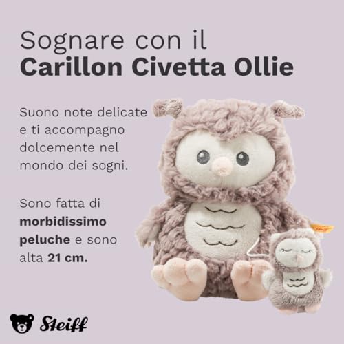 Steiff Ollie 241840 - Carillon A Forma Di Gufo, Per Ragazzi, Ragazze E Bambini A Partire Da 0 Mesi, Soft Cuddly Friends, Peluche 21 Cm, Beige, 241840 - 2