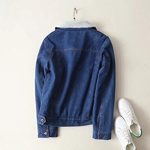 Elonglin Casaco Feminino de Jeans com Forro de Pelúcia Botões Jaqueta Folgada Grossa para Tempo Frio