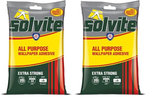 Image of Solvite All Purpose Wallpaper Adhesive with Long-Lasting Results, Wallpaper Paste, Mixes in 20 Seconds, Hangs up to 10 Rolls, 1x185 g Sachet (Pack of 2)