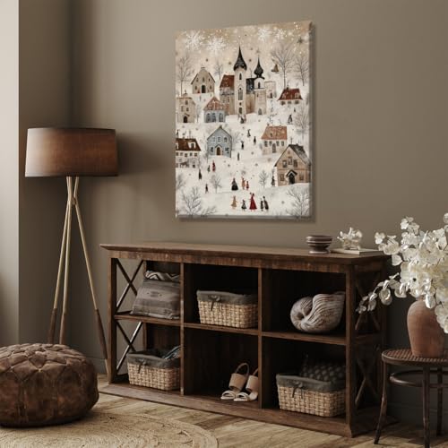 Scandinavian Aesthetic Wall Art Whimsical Winter Village Art Canvas Poster Vintage Holiday Home Decor Cute Christmas Winter Pictures Prints 8x12inch Unframed - Image 7