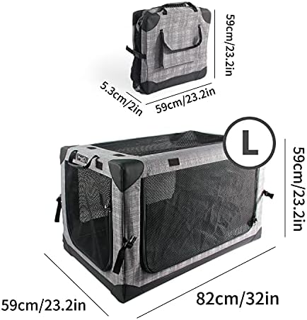 ALL FOR PAWS Dog Crate Dog Carrier Pet Carrier 4 Door Folding Dog Cage Dog Crates & Kennels for Indoor and Outdoor Use(L-82 x 59 x 59 CM)