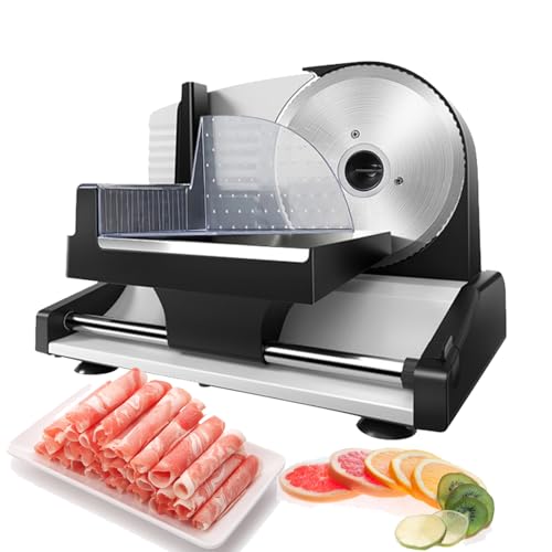 CNAOHGHN Fatiador De Carne De 200 W, Fatiador De PãO SemiautomáTico De AçO InoxidáVel, LâMina De AçO InoxidáVel De 19 Cm, Fatiador EléTrico De Frios Para Uso DoméStico E Comercial