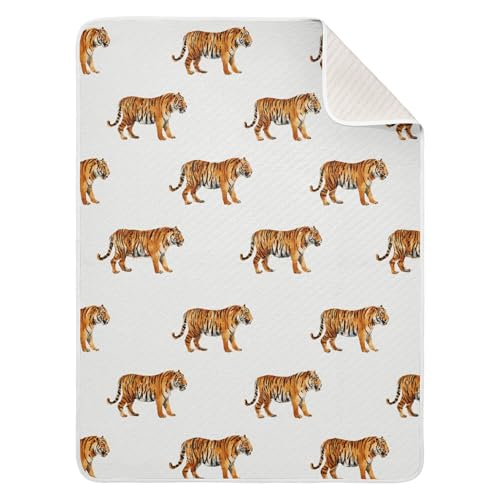 Image of Tropical Tigers Animal Grey Baby Blankets Soft Warm Crib Stroller Blanket for Toddler Newborn Girls Boys 30x40in