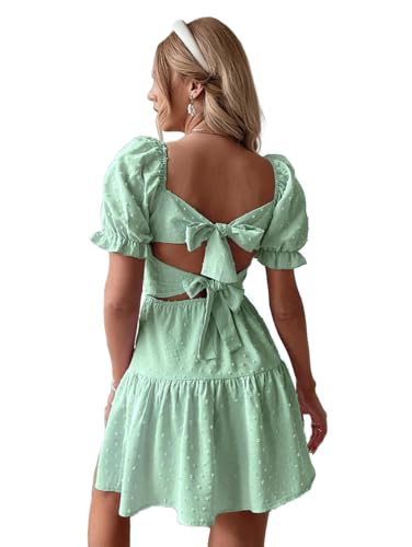 Image of Narecte Summer Dresses for Women 2026,Tie Backless Swiss Dot Mini Dress,Ruffle Hem Flowy Casual Dresses