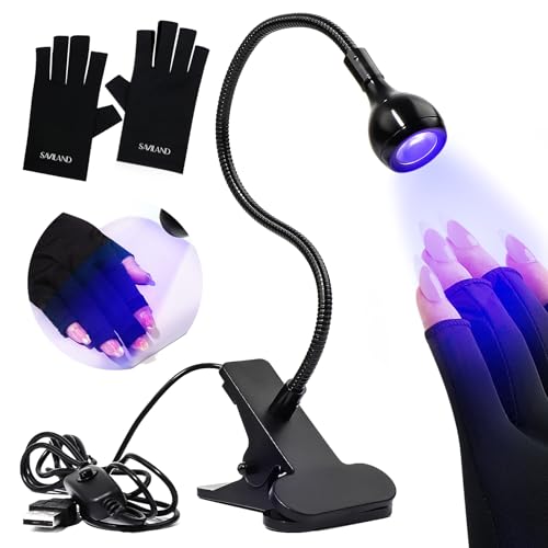 SAVILAND U V Light for Nails with U V Gloves – Black Nail Lamp with Fingerless Gloves for Women U V Light U V Gloves for Nails U V Light for Gel Nails for Gel Polish Accessories for Manicure Home DIY