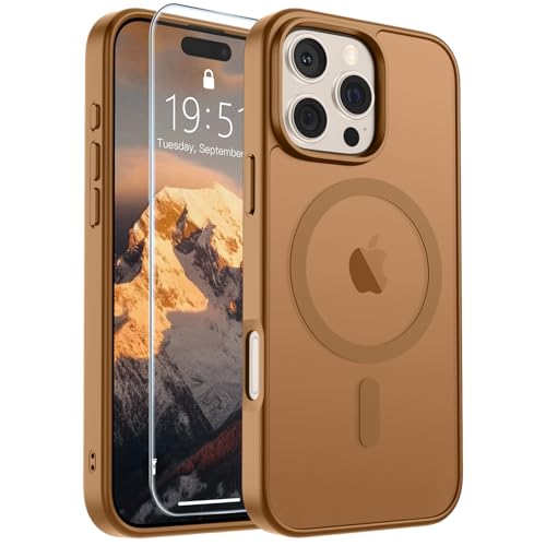 Image of SUPFINE Magnetic for iPhone 16 Pro Case (Compatible with MagSafe) (Military Grade Drop Protection) Slim Translucent Matte Shockproof with Anti-Fingerprint Phone Case,Brown