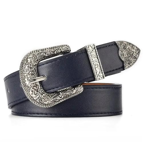 Women'S Belt Carved Needle Buckle Men'S Punk Hip Hop Rock Style Jeans Leather Cheap Belt(Black)