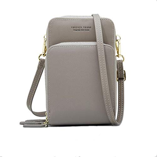 Crossbody Faux Leather Purses for Women Girls with Zipper Strap and Card Slots Handbags Clutch Cell Phone Bags Wallets Compatible with Samsung A3 2016 A5 A7 2017 A6 2018 A10 A30 A50 A8+, Grey