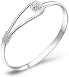 Generic Women's 925 Silver Sterling Silver Solid Pink Rose Flower Bracelet Fashion Cuff Bangle Chain Bracelet