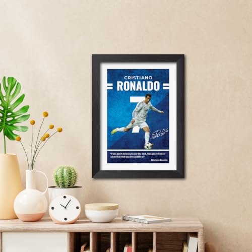 Image of TenorArts Cristiano Ronaldo Quotes Poster Frame Real Madrid Laminated Photo Framed Painting with Matt Finish Black Textures (12 inches x 9inches)