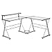 mecor L-Shaped Corner Computer Desk with Shelf, Glass Laptop Home Office Furniture, Glass & Metal, Clear