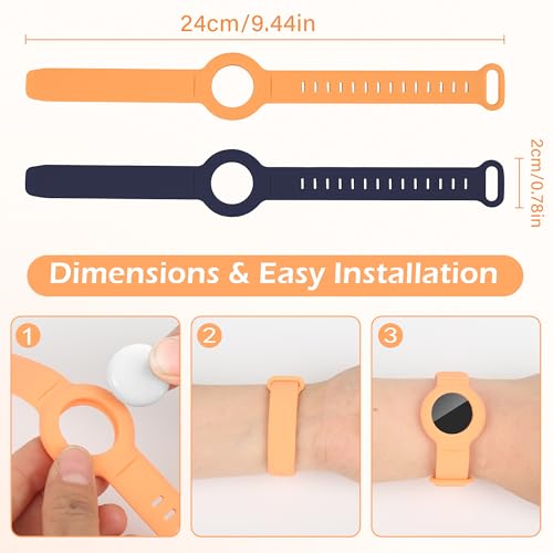 Airtag Bracelet for Kids Adjustable Airtag Watch-Style Wristband, Waterproof Silicone Airtag Holder, Compatible with Apple Airtag, 2-Pack / 8-Pack air tag Bracelet (Blue/Papaya 2 piece) — view 5