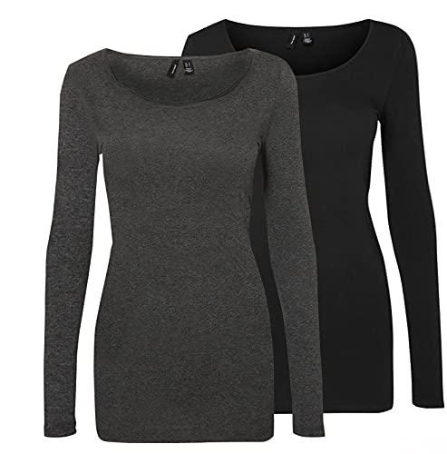 VERO MODA Damen VMMAXI My LS Soft Long U-Neck GA 2P, Dark Grey...