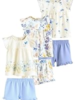 NEXT Baby Mädchen Standard T-Shirt und Shorts mit Rüschen im 6-teiligen Set Blue/White Floral 80-86