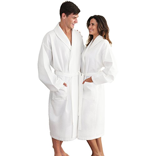Linum Home Textiles 100% Turkish Cotton Unisex Waffle Weave Bathrobe, White, Large/XL4