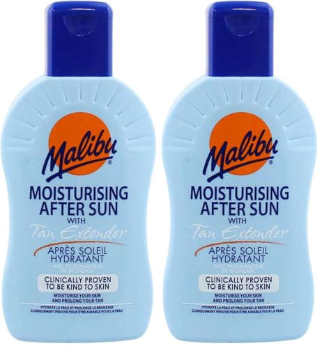 Image of Malibu Sun After Sun Tan Extending Lotion, Moisturising After Sun Care to Prolong Natural Tan, Hydrating Body After Sun Lotion, Original, 400ml (Pack of 2)