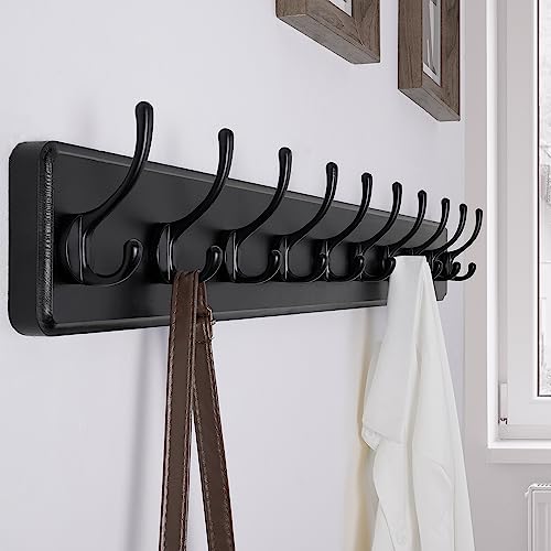 Image of SKOLOO Rustic Wall Mounted Coat Rack, Case of 2, Pine Solid Wood Coat Hook Hanger - 10 Hooks for Hanging Clothes Robes Towels Coats