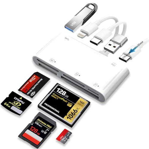 Ceotsak 9-In-1 Memory Card Reader, Usb Otg Adapter & Cf/Sd/Micro Sd/Ms/Xd Card Reader With Usb/Usb-C/Lightning Connector Compatible With Iphone/Ipad/Samsung Galaxy/Google Pixel/Macbook And More cover