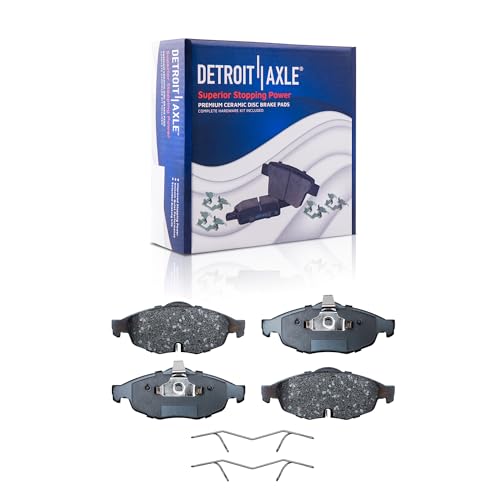 Image of Detroit Axle - Front Brake Pads for 01-06 Chrysler Sebring Dodge Stratus | Ceramic Brake Pads w /Hardware 2001 2002 2003 2004 2005 2006 Replacement