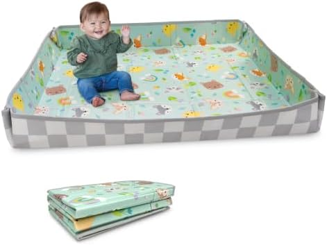 Infantino Foldable Foam Play Mat, Animals, Reversible Fold & Go, 57x57 In