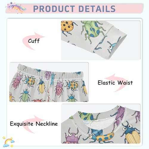 Pajama Sets Long Sleeve Colorful Bugs Cute Pattern Soft Comfy Sleepwear 2 Piece PJS 3-8T4