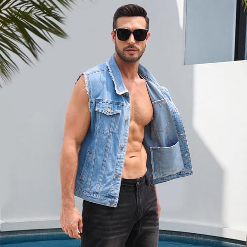 Weiai Denim Vest Men Vintage Casual Jean Jacket Sleeveless Outerwear3