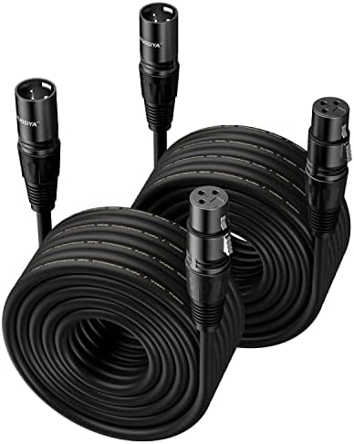 NUOSIYA XLR Cable 50 Ft 2 Packs,Microphone Cables,Premium Balanced Microphone Mic Speaker Cable with 3-Pin XLR Male to Female DMX Cable,Black