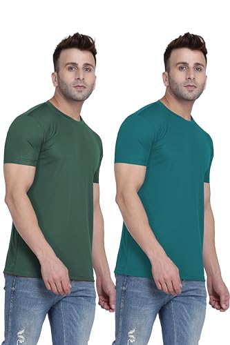 Image of TQH Men Dri Fit Polyester Half Sleeve Round Neck Multicolor t Shirts - Combo Set of 2