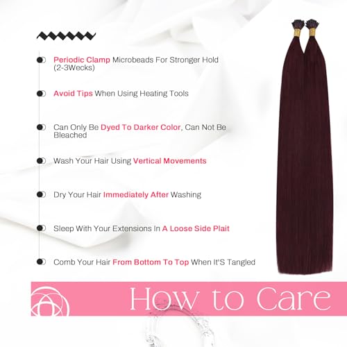Image of Moresoo I Tip Hair Extensions Human Hair Dark Red, 20 Inch | 40G 50 Strands, Long Straight, Adds Length and Volume, for Festival and Fashion Looks