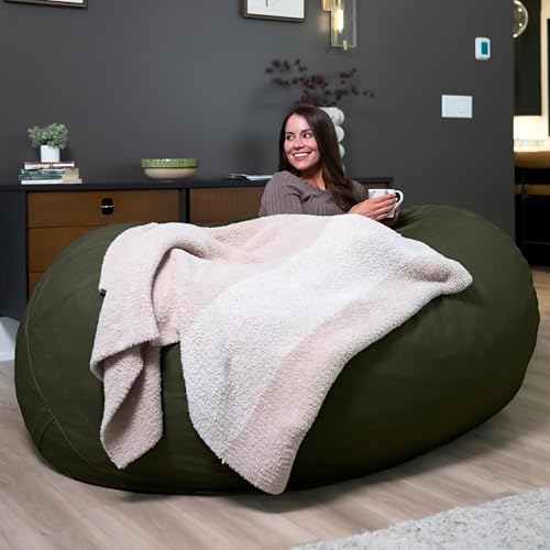 Image of Big Joe Fuf 7Ft Oversized Bean Bag Chair for Adults, Forest Brushed Denim | Premium Shredded Foam Filled, Velveteen, Adult-Sized Comfortable Seating, Supports Up to 300 lbs