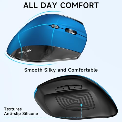 Image of memzuoix Ergonomic Vertical Wireless Mouse - 2.4G Optical Cordless Mice with 3 DPI Levels (800 /1200 /1600) - Right-Handed Large Size Mouse for Laptop, Mac, PC, Desktop-Blue