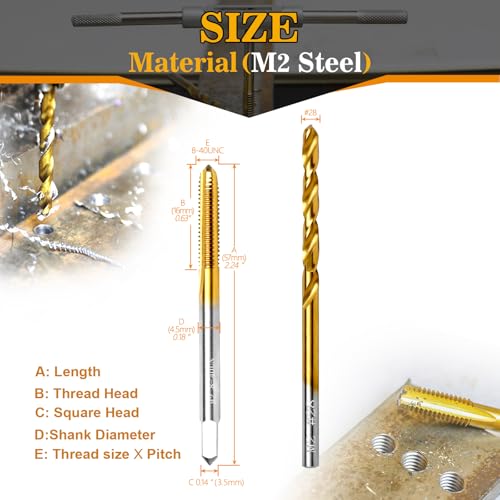 Image of 8-40 UN Tap and #28 Drill Bit Kit, M2 HSS Drill and Tap Set, Combination of Drill and Tap Kit for Metal