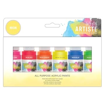 Artiste Acrylic Paint Set Pack of 6X 59ml 2oz - Neon Colours, Quick-Drying Professional Art and Hobby Craft Artists Paint, Water-Based Paints Cover Surfaces with Ease, Ideal for Travel Artists