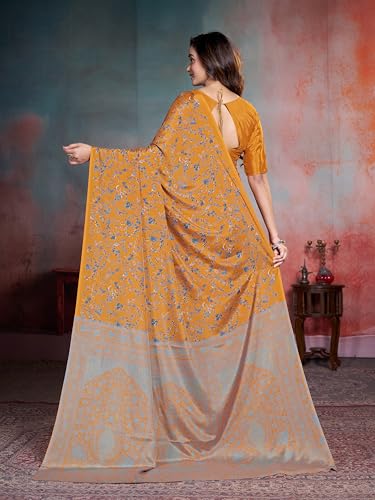 Image of Garden Vareli Floral Print Crepe Saree With Unstitched Blouse Piece
