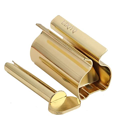 UDQYQ Tubenquetscher Tubenpresse,3-er Pack Zahnpasta Squeezer Edelstahl Sparen Zahnpasta total Squeeze Out leere Rohre, Edelstahl Zahnpasta Sitzhalter mit Standfunktion. (Gold)