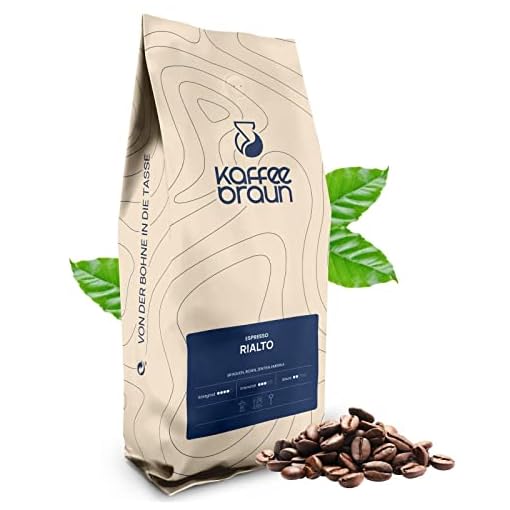 Kaffee Braun Rialto - Kaffeebohnen aus brasilianischem Hochlandarabica und indischem Canephora, mit einer ausgeprägten Schokoladennote, 250g