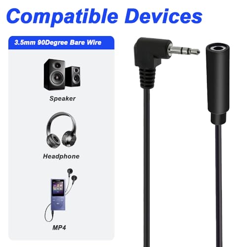 Cable TRS de 3.5 mm a cable desnudo con conector macho de 90 grados y hembra de 30 cm pack de 10 7