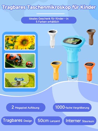 Acoath Mikroskop für Kinder, Digitales Taschenmikroskop mit 2,0\ IPS-Bildschirm Lupe 200x Vergrößerung, 8 LED Lights Handy Kindermikroskop für Garten Spielzeug - Blau