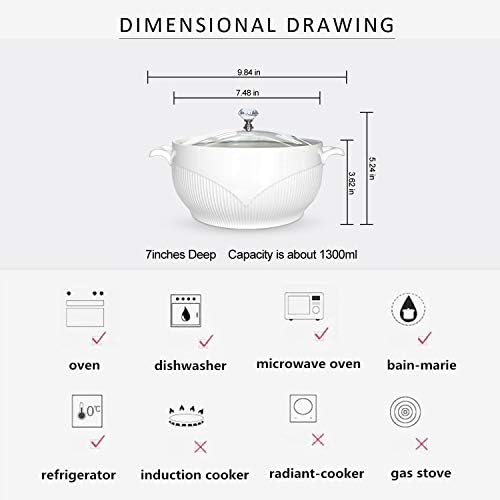 ABHOME Ceramic Soup Tureen with Glass Lid Porcelain Serving Tureen Soup for Restaurant Home Kitchen Decoration Cute Ceramic Covered Tureens for Soup, White Porcelain (7.48 in)